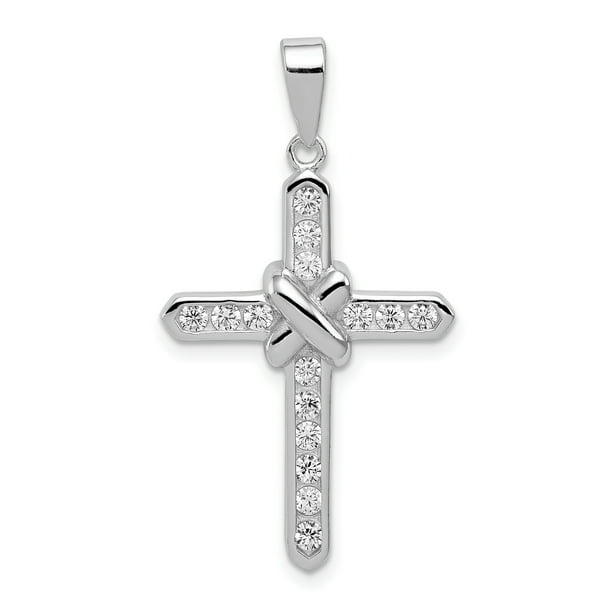 Cross Charm Necklace Cubic Zirconia 18 Length 925 Sterling Silver Rhodium-Plated Faith With CZ Cross Charm Necklace Cubic Zirconia 18 Length 925 Sterling Silver Rhodium-Plated Faith With CZ